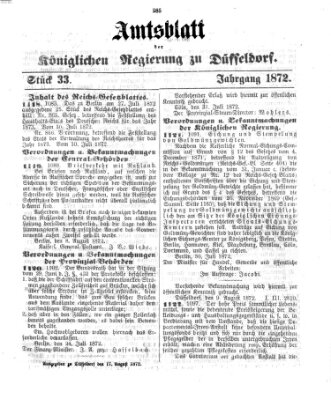Amtsblatt für den Regierungsbezirk Düsseldorf Samstag 17. August 1872