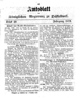 Amtsblatt für den Regierungsbezirk Düsseldorf Samstag 7. Dezember 1872