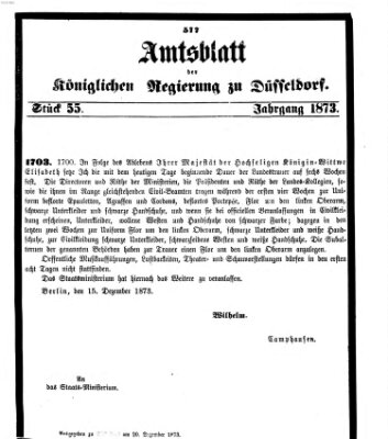 Amtsblatt für den Regierungsbezirk Düsseldorf Samstag 20. Dezember 1873