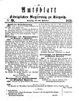 Amts-Blatt der Preußischen Regierung zu Liegnitz Samstag 26. Februar 1870