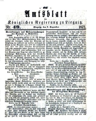 Amts-Blatt der Preußischen Regierung zu Liegnitz Samstag 7. Dezember 1872