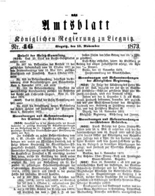 Amts-Blatt der Preußischen Regierung zu Liegnitz Samstag 15. November 1873