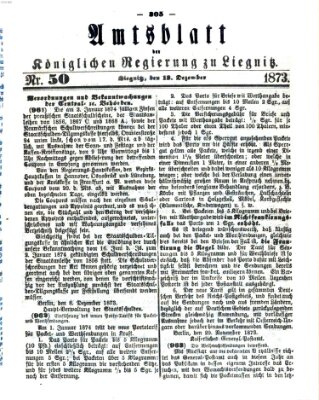 Amts-Blatt der Preußischen Regierung zu Liegnitz Samstag 13. Dezember 1873