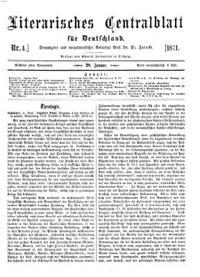 Literarisches Zentralblatt für Deutschland Samstag 28. Januar 1871