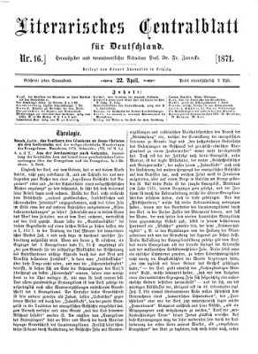 Literarisches Zentralblatt für Deutschland Samstag 22. April 1871