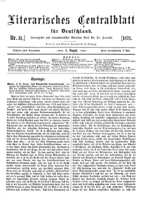 Literarisches Zentralblatt für Deutschland Samstag 5. August 1871