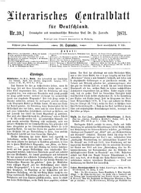 Literarisches Zentralblatt für Deutschland Samstag 30. September 1871