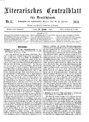 Literarisches Zentralblatt für Deutschland Samstag 20. Januar 1872