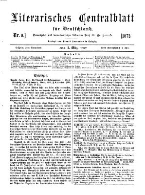 Literarisches Zentralblatt für Deutschland Samstag 2. März 1872