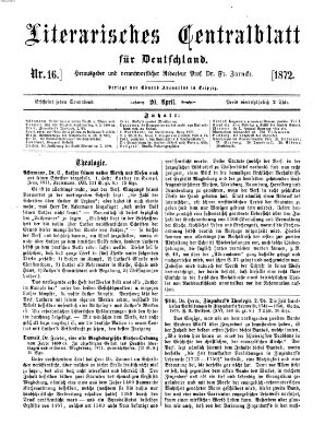 Literarisches Zentralblatt für Deutschland Samstag 20. April 1872