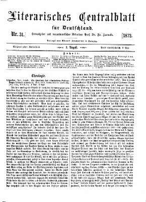 Literarisches Zentralblatt für Deutschland Samstag 3. August 1872