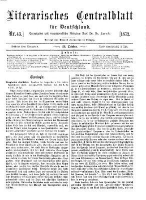 Literarisches Zentralblatt für Deutschland Samstag 26. Oktober 1872