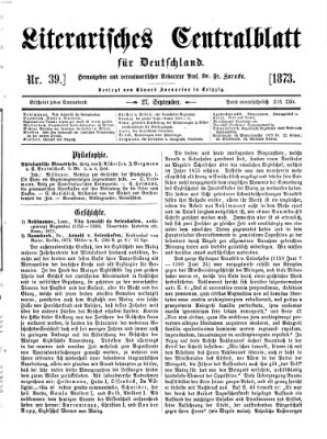 Literarisches Zentralblatt für Deutschland Samstag 27. September 1873