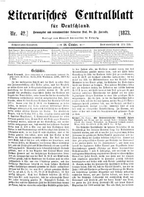 Literarisches Zentralblatt für Deutschland Samstag 18. Oktober 1873