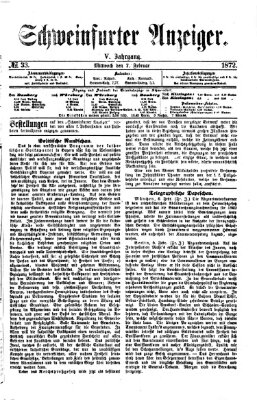 Schweinfurter Anzeiger Mittwoch 7. Februar 1872