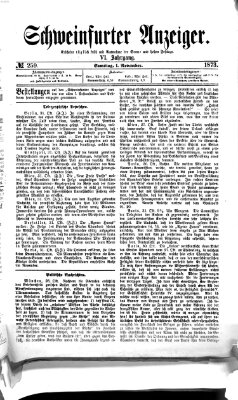 Schweinfurter Anzeiger Samstag 1. November 1873