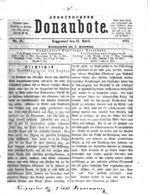 Deggendorfer Donaubote Dienstag 11. April 1871