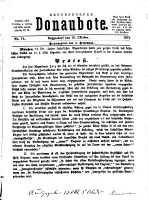 Deggendorfer Donaubote Freitag 13. Oktober 1871