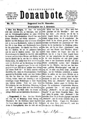 Deggendorfer Donaubote Dienstag 28. November 1871