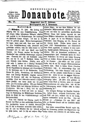 Deggendorfer Donaubote Dienstag 27. Februar 1872