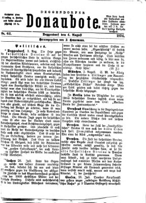 Deggendorfer Donaubote Dienstag 4. August 1874