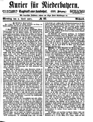 Kurier für Niederbayern Montag 3. April 1871