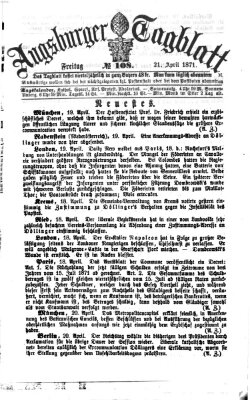 Augsburger Tagblatt Freitag 21. April 1871