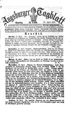 Augsburger Tagblatt Samstag 29. April 1871