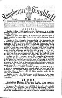 Augsburger Tagblatt Samstag 22. Februar 1873