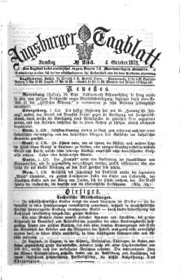 Augsburger Tagblatt Samstag 4. Oktober 1873