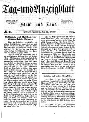 Tag- und Anzeigblatt für Stadt und Land (Tagblatt für die Städte Dillingen, Lauingen, Höchstädt, Wertingen und Gundelfingen) Donnerstag 25. Januar 1872