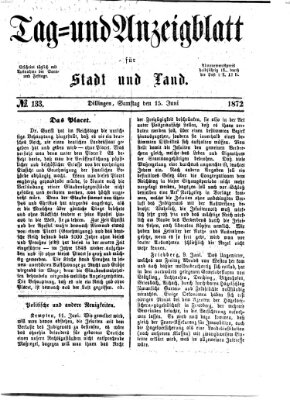 Tag- und Anzeigblatt für Stadt und Land (Tagblatt für die Städte Dillingen, Lauingen, Höchstädt, Wertingen und Gundelfingen) Samstag 15. Juni 1872