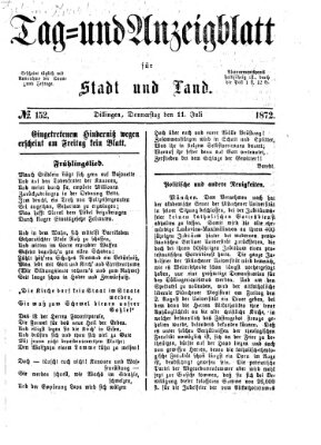 Tag- und Anzeigblatt für Stadt und Land (Tagblatt für die Städte Dillingen, Lauingen, Höchstädt, Wertingen und Gundelfingen) Donnerstag 11. Juli 1872