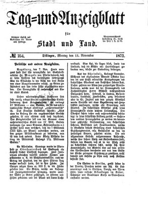 Tag- und Anzeigblatt für Stadt und Land (Tagblatt für die Städte Dillingen, Lauingen, Höchstädt, Wertingen und Gundelfingen) Sonntag 10. November 1872