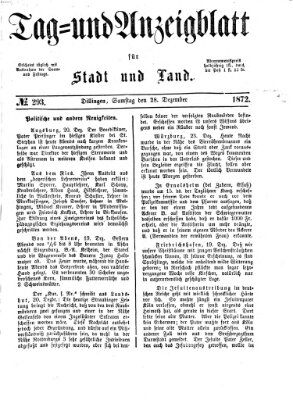 Tag- und Anzeigblatt für Stadt und Land (Tagblatt für die Städte Dillingen, Lauingen, Höchstädt, Wertingen und Gundelfingen) Samstag 28. Dezember 1872