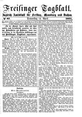 Freisinger Tagblatt (Freisinger Wochenblatt) Donnerstag 13. April 1871