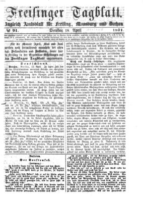 Freisinger Tagblatt (Freisinger Wochenblatt) Dienstag 18. April 1871