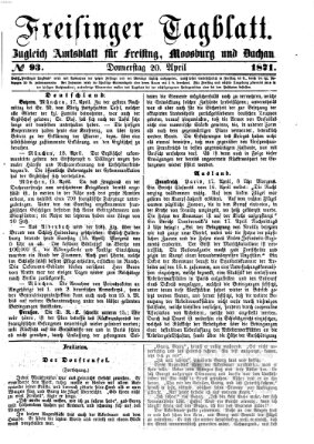 Freisinger Tagblatt (Freisinger Wochenblatt) Donnerstag 20. April 1871