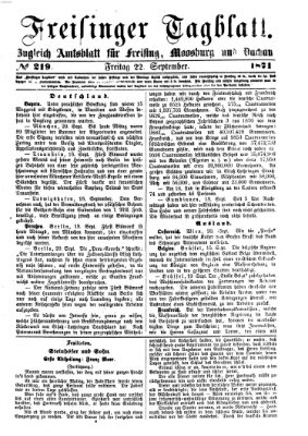 Freisinger Tagblatt (Freisinger Wochenblatt) Freitag 22. September 1871