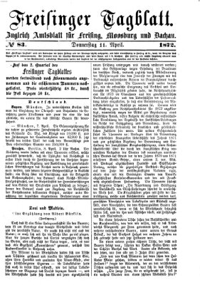 Freisinger Tagblatt (Freisinger Wochenblatt) Donnerstag 11. April 1872