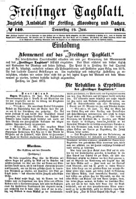 Freisinger Tagblatt (Freisinger Wochenblatt) Donnerstag 20. Juni 1872