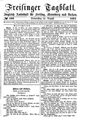 Freisinger Tagblatt (Freisinger Wochenblatt) Donnerstag 22. August 1872