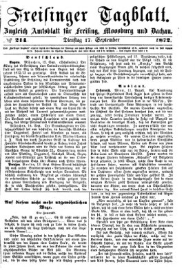 Freisinger Tagblatt (Freisinger Wochenblatt) Dienstag 17. September 1872