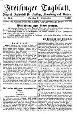 Freisinger Tagblatt (Freisinger Wochenblatt) Samstag 21. September 1872