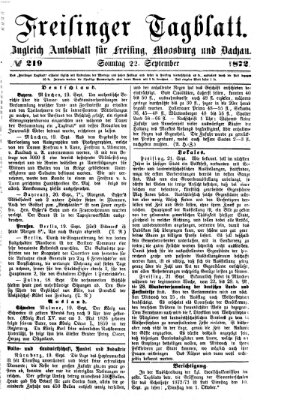 Freisinger Tagblatt (Freisinger Wochenblatt) Sonntag 22. September 1872