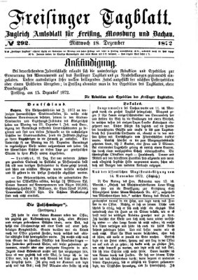 Freisinger Tagblatt (Freisinger Wochenblatt) Mittwoch 18. Dezember 1872