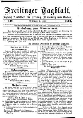 Freisinger Tagblatt (Freisinger Wochenblatt) Mittwoch 2. Juli 1873