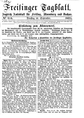 Freisinger Tagblatt (Freisinger Wochenblatt) Dienstag 16. September 1873