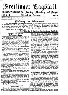 Freisinger Tagblatt (Freisinger Wochenblatt) Mittwoch 17. September 1873