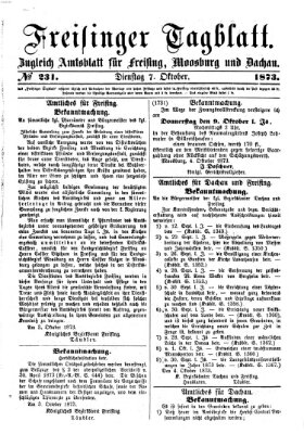 Freisinger Tagblatt (Freisinger Wochenblatt) Dienstag 7. Oktober 1873